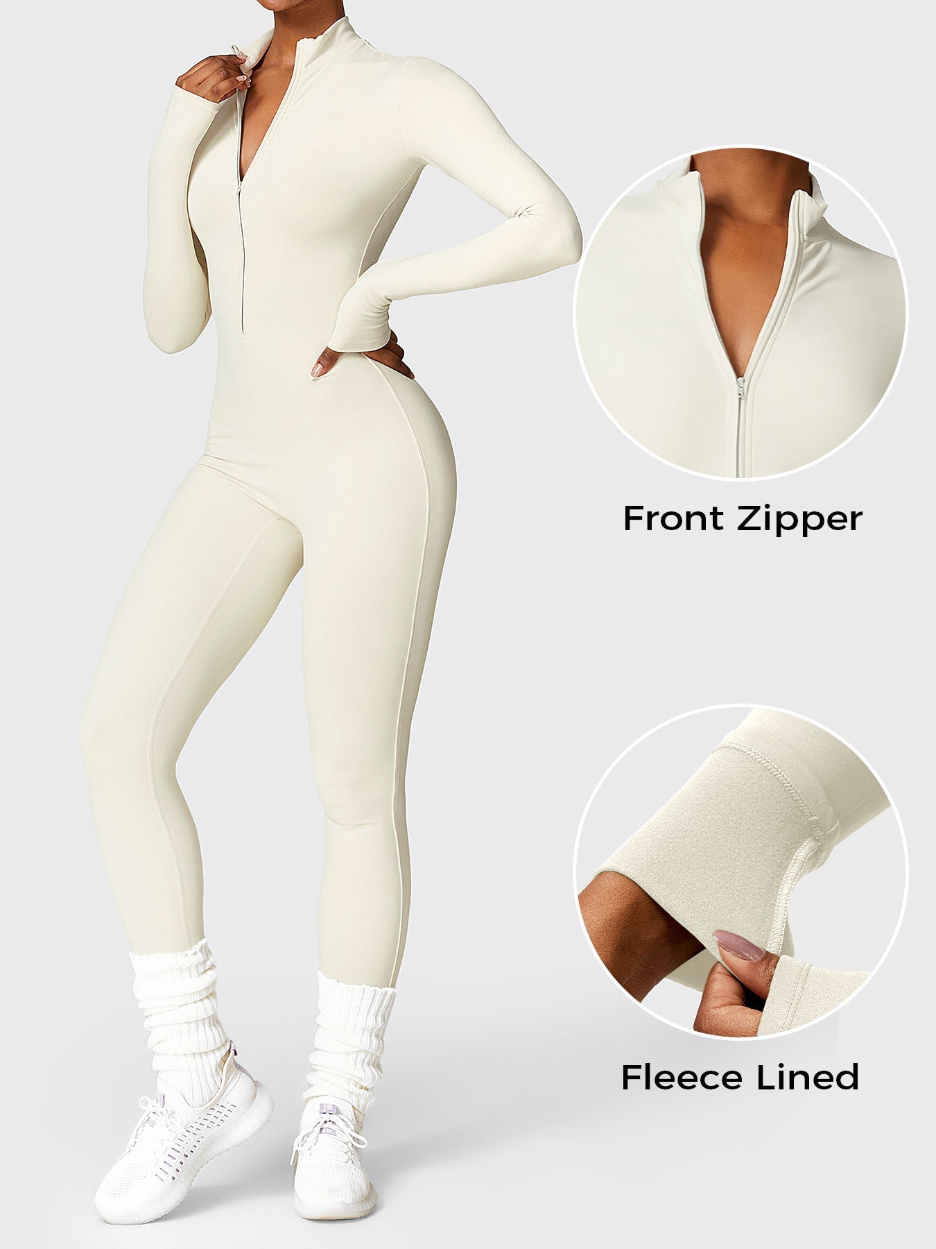 Vrouwelijke Yeoreo Belle Fleece Lange Mouw Rits Jumpsuit