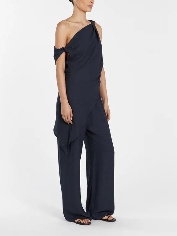 Asymmetrische Twist Detail Top en Linnen Blend Broek Set