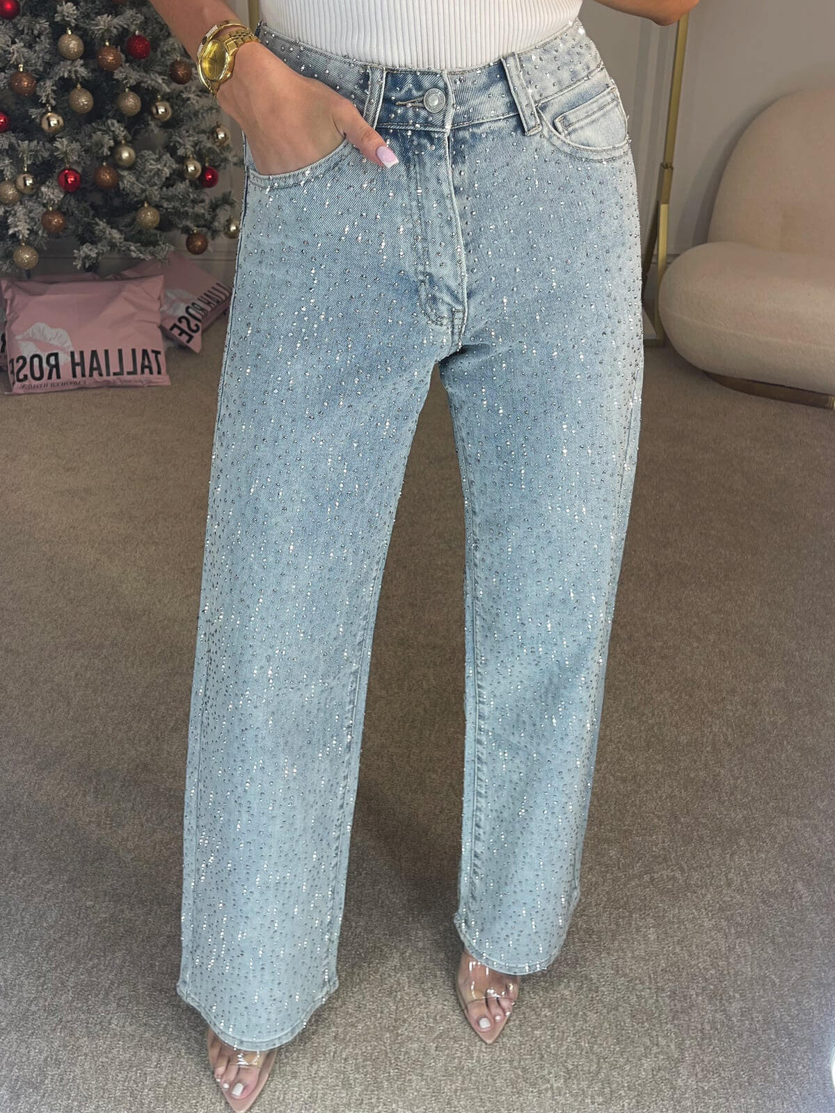 Hoge taille diamant rechtbeen jeans
