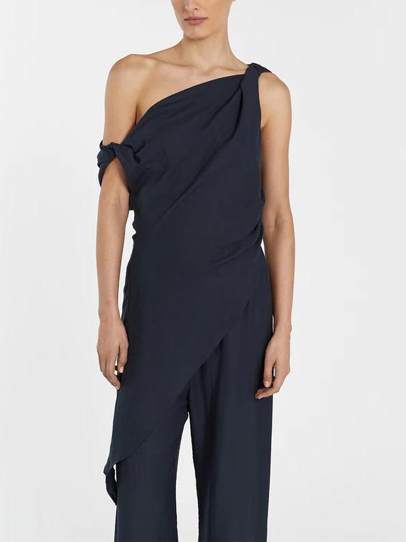 Asymmetrische Twist Detail Top en Linnen Blend Broek Set