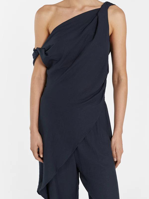 Asymmetrische Twist Detail Top en Linnen Blend Broek Set