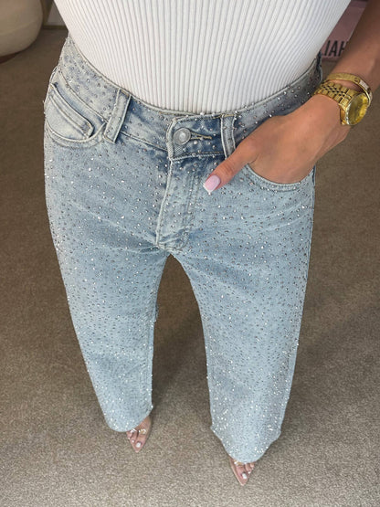 Hoge taille diamant rechtbeen jeans