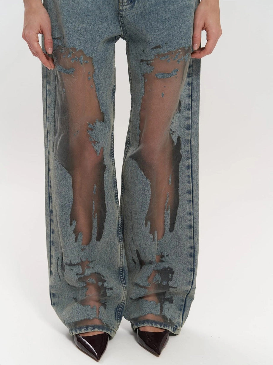 Blauwe Doorzichtige Jeans