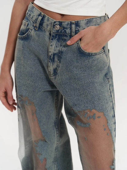 Blauwe Doorzichtige Jeans