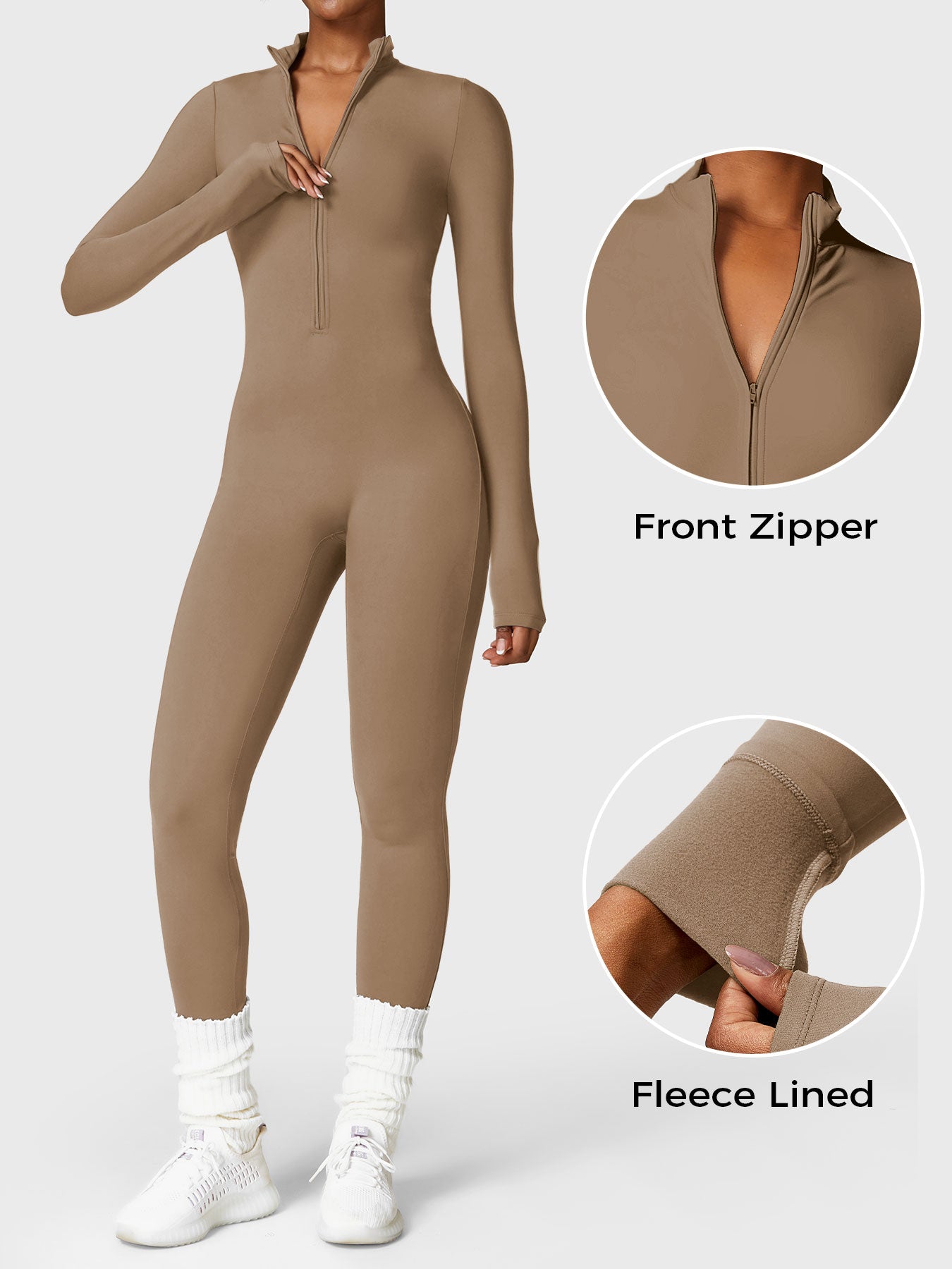 Vrouwelijke Yeoreo Belle Fleece Lange Mouw Rits Jumpsuit