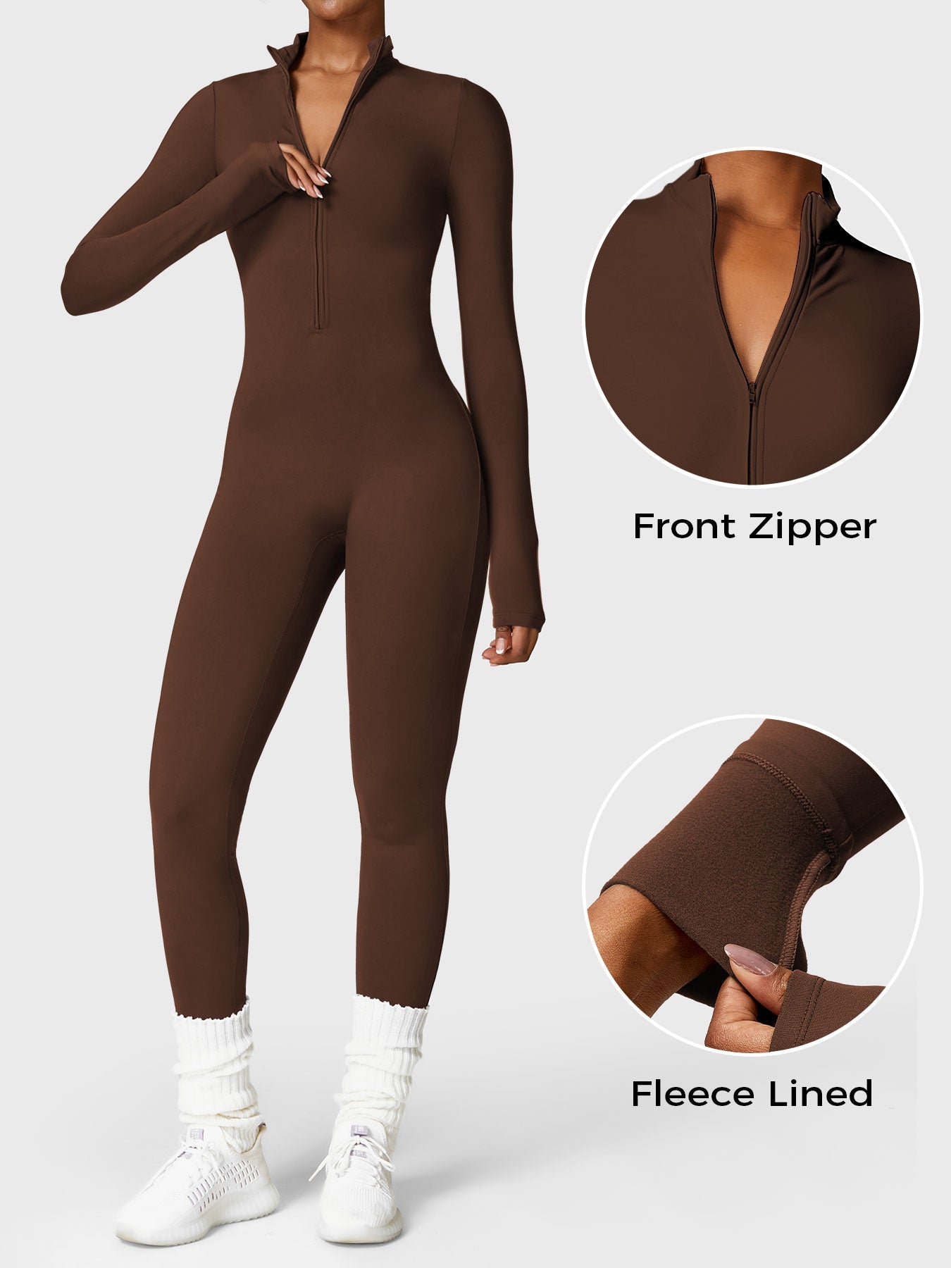 Vrouwelijke Yeoreo Belle Fleece Lange Mouw Rits Jumpsuit
