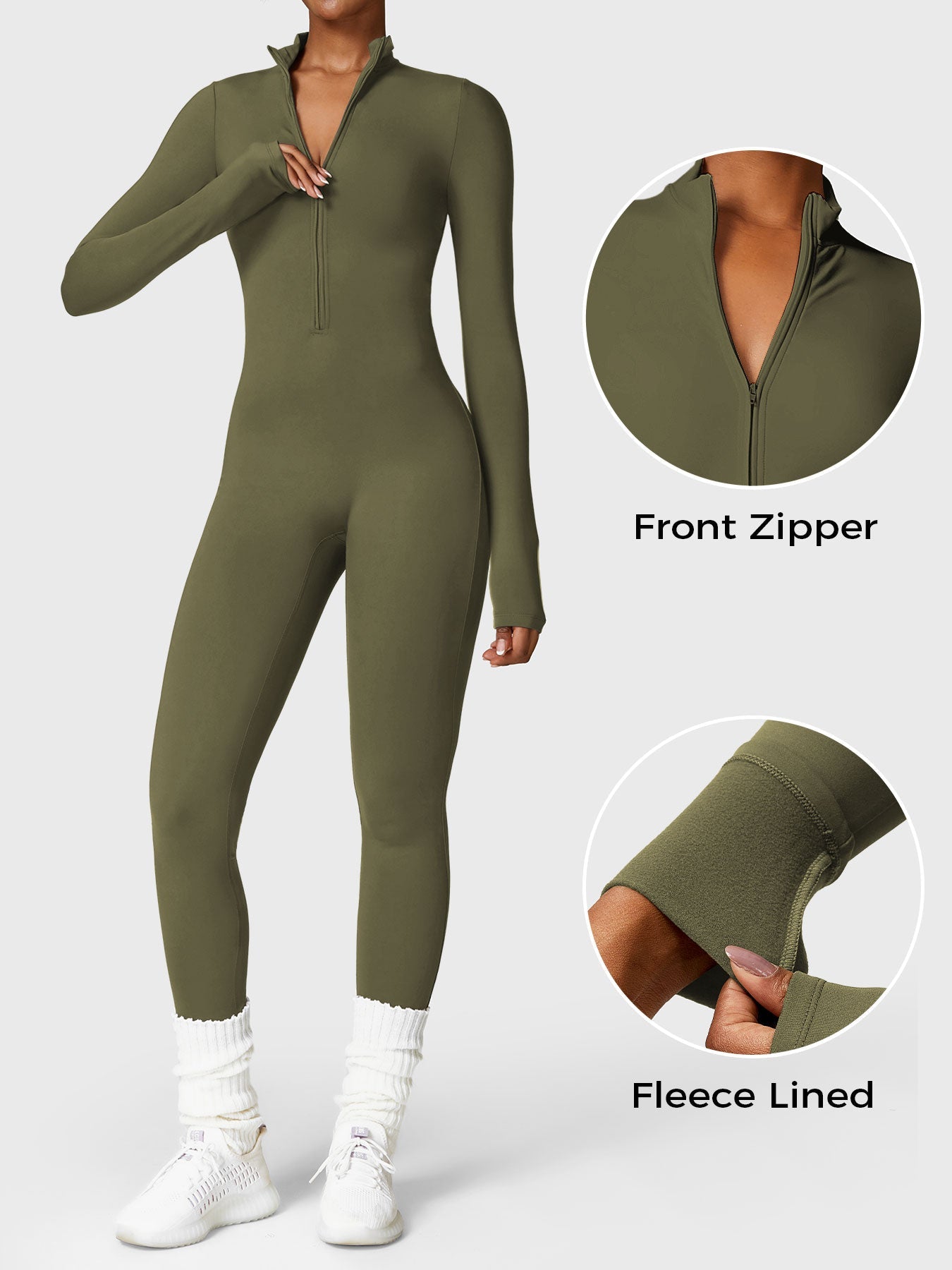 Vrouwelijke Yeoreo Belle Fleece Lange Mouw Rits Jumpsuit