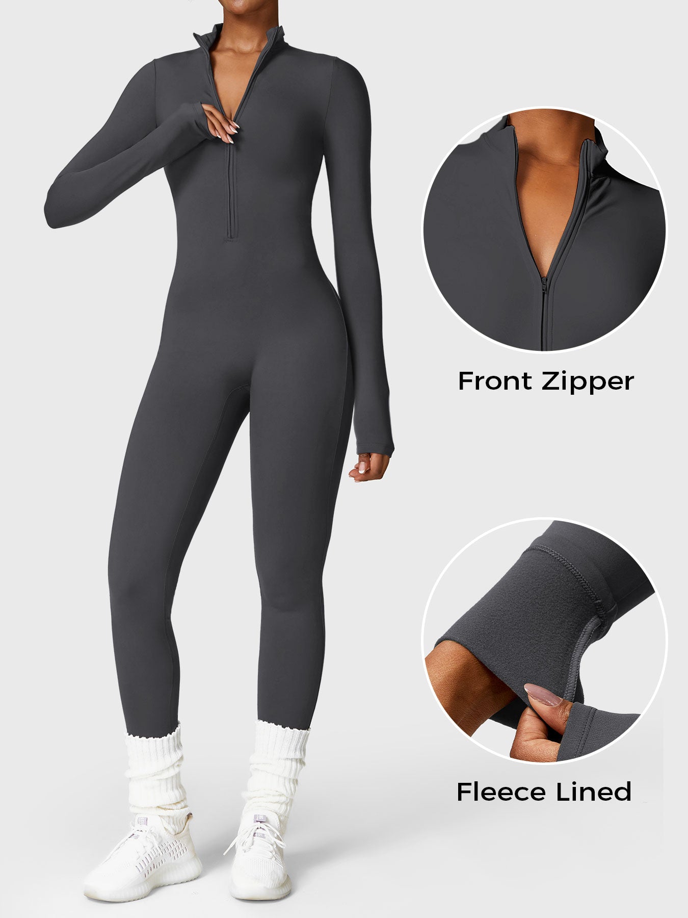 Vrouwelijke Yeoreo Belle Fleece Lange Mouw Rits Jumpsuit