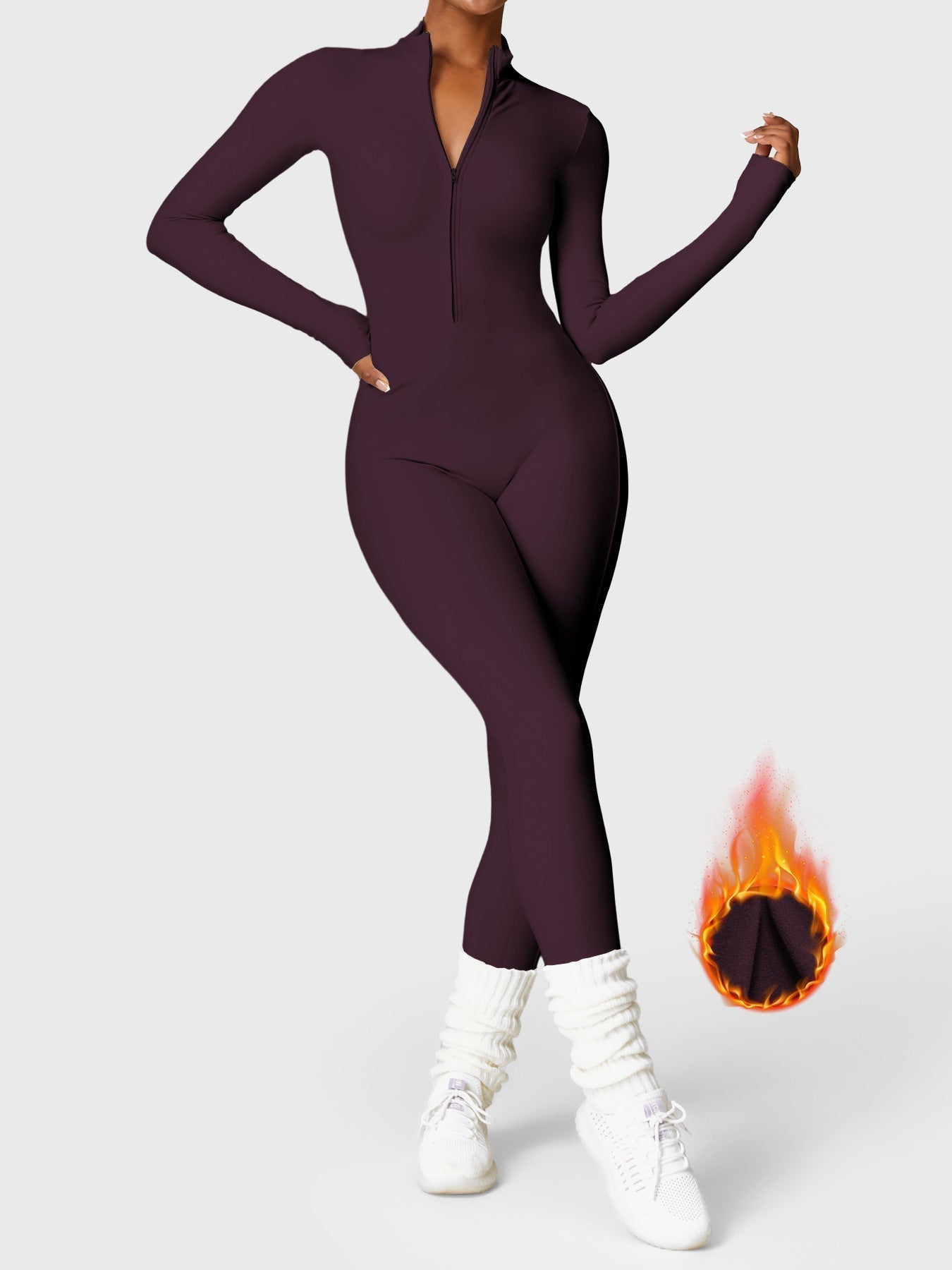 Vrouwelijke Yeoreo Belle Fleece Lange Mouw Rits Jumpsuit
