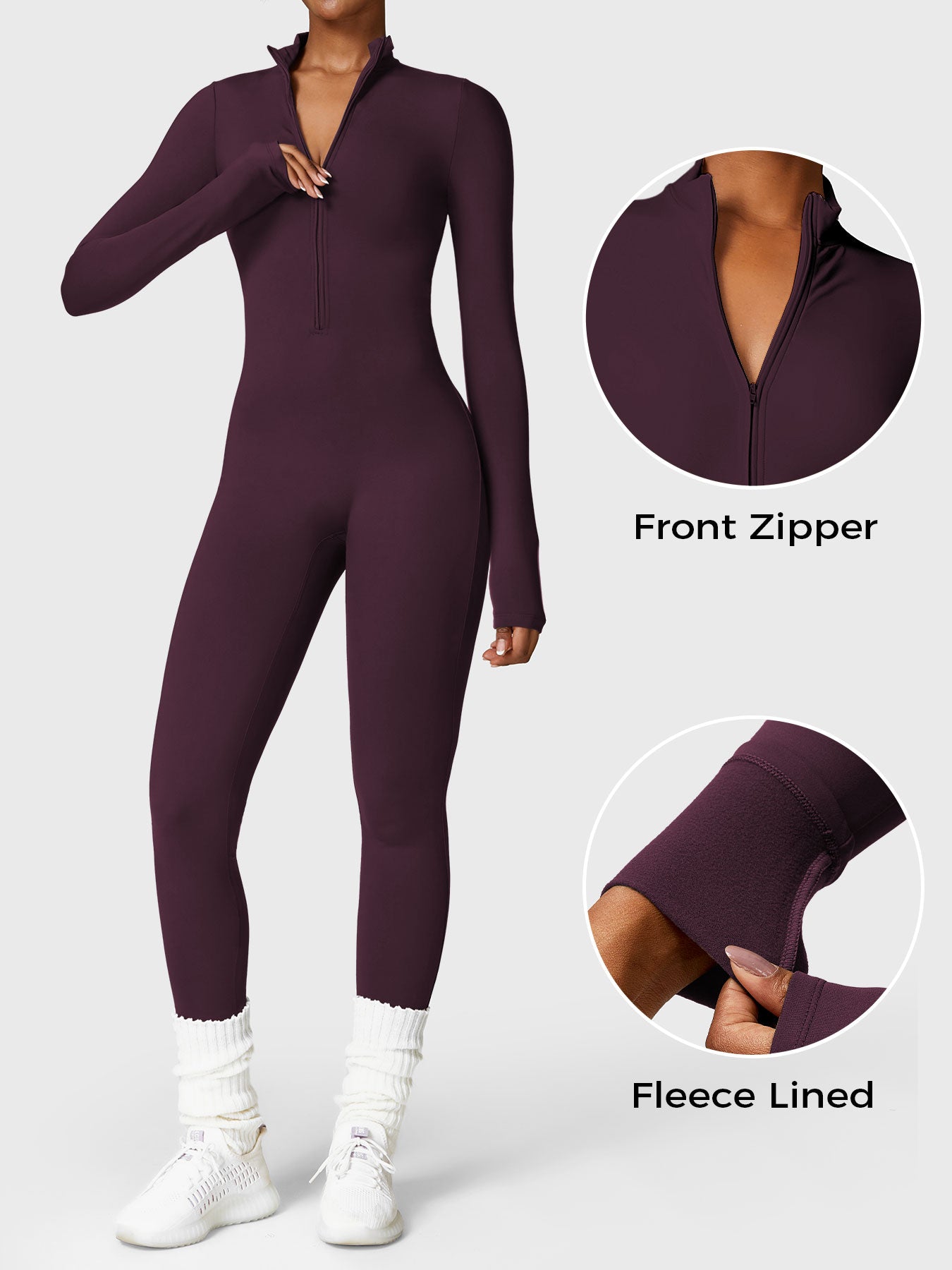Vrouwelijke Yeoreo Belle Fleece Lange Mouw Rits Jumpsuit