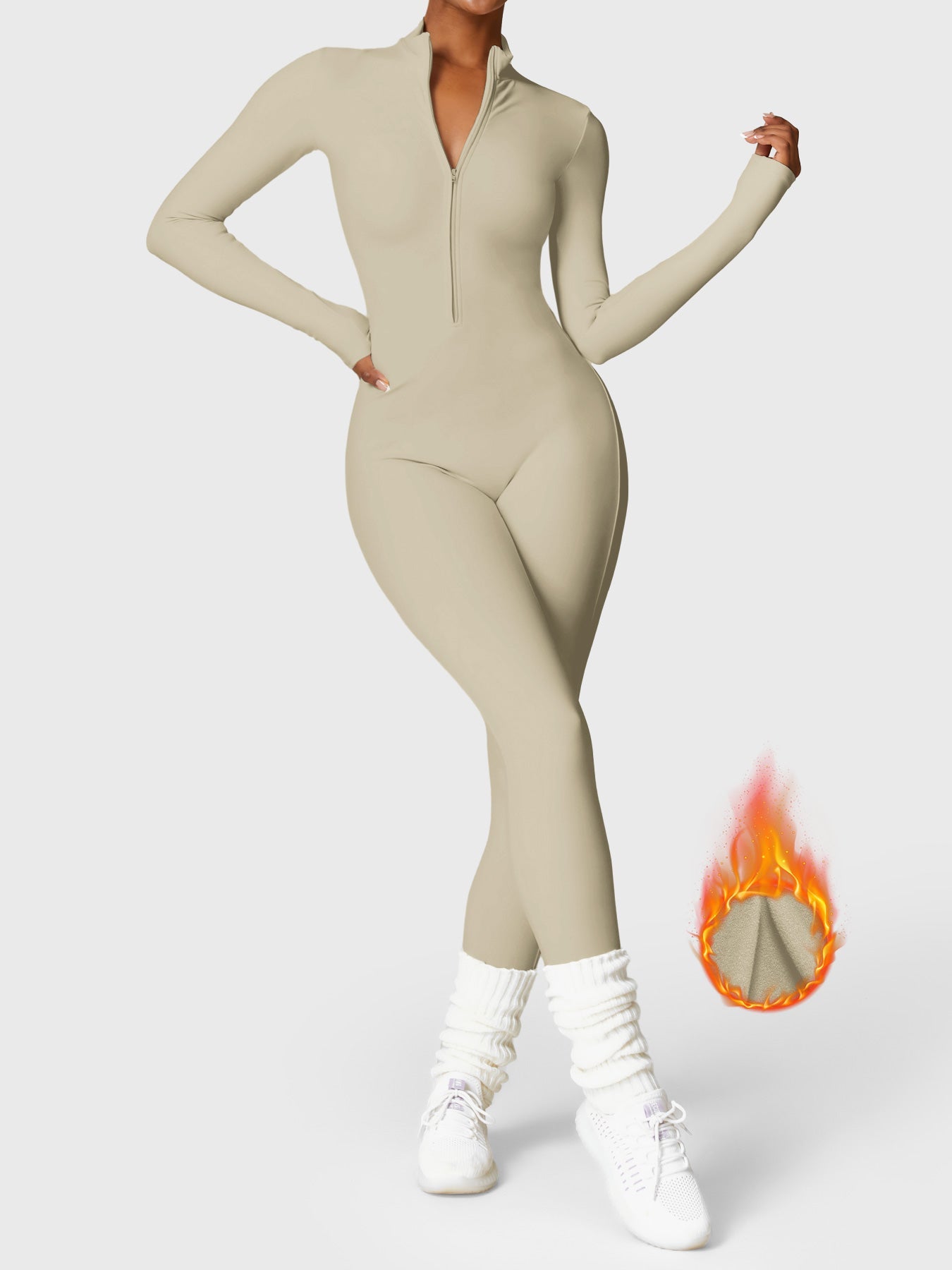 Vrouwelijke Yeoreo Belle Fleece Lange Mouw Rits Jumpsuit