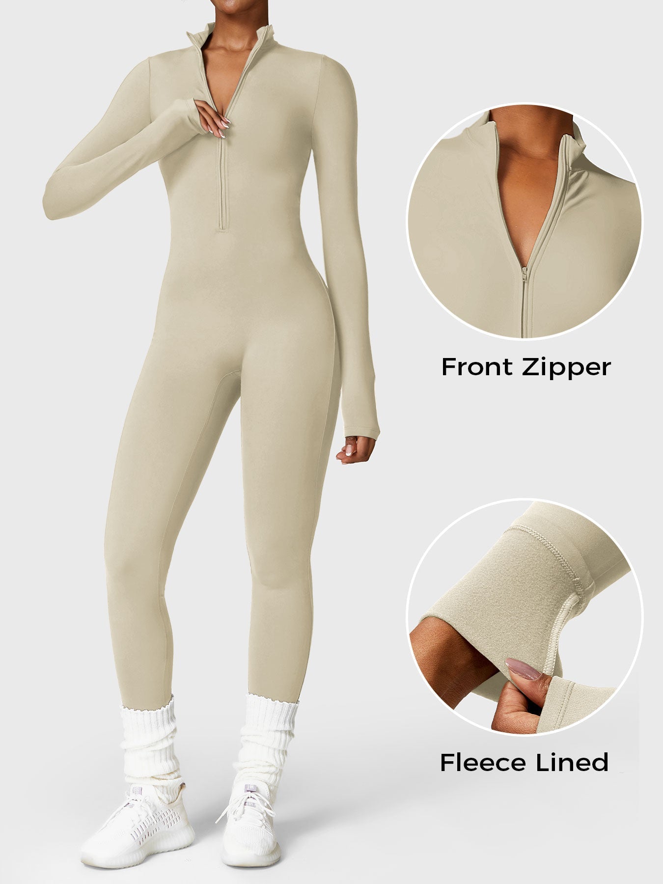 Vrouwelijke Yeoreo Belle Fleece Lange Mouw Rits Jumpsuit